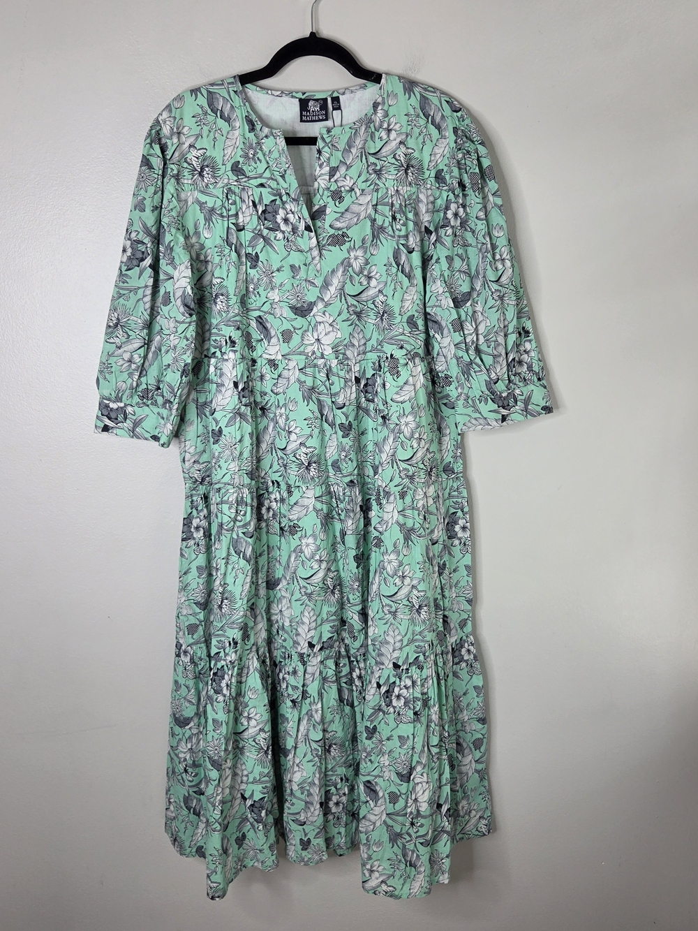 Madison Mathews Floral Green Tiered Maxi Dress